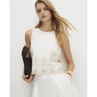 Cotton Cutwork Scallop Shell Top