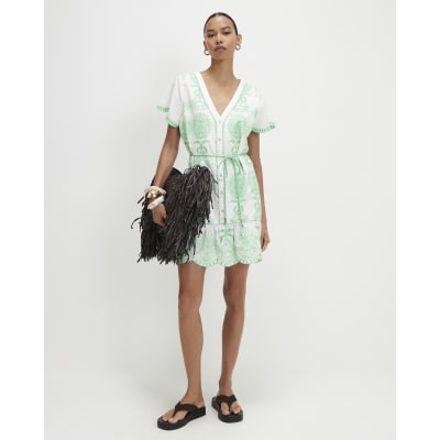 river island white embroidered dress White Cotton Embroidered Mini Dress