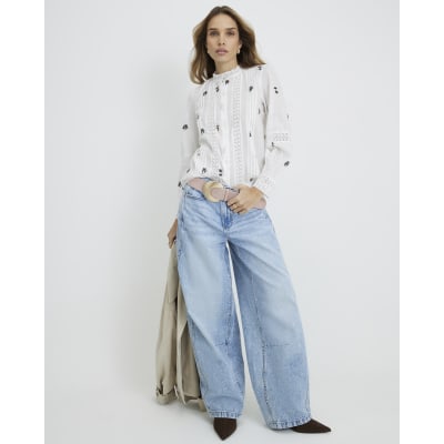 White Cotton Floral Embroidered Shirt