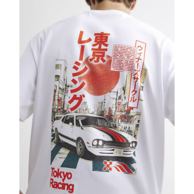 White Cotton Japanese Car Graphic T-Shirt