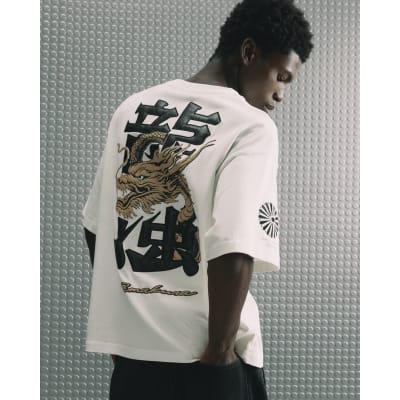White Cotton Japanese Dragon T-Shirt