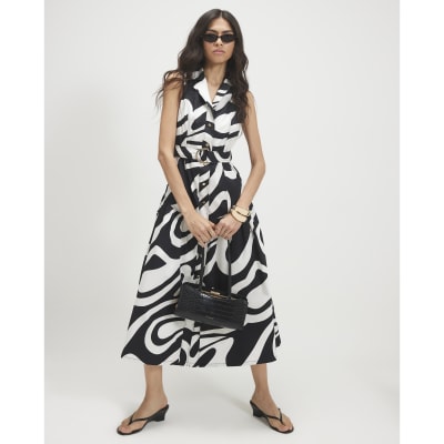 Cotton Printed Belted Midi Shirt Dress