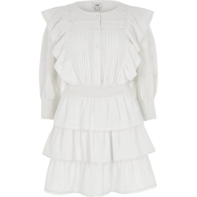 white cotton tiered dress