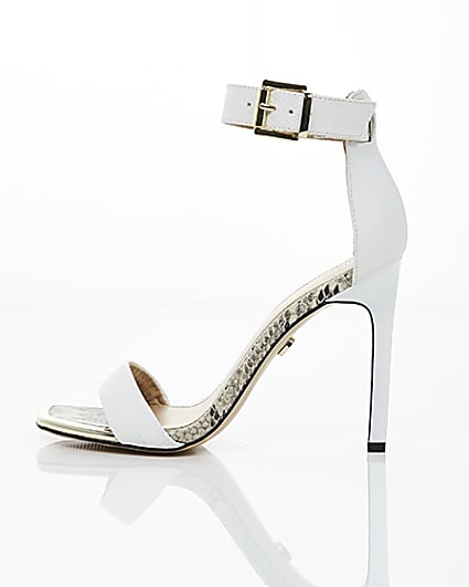 360 degree animation of product White croc barely there square toe sandals frame-21