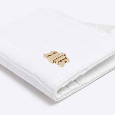 White croc embossed card holder River Island