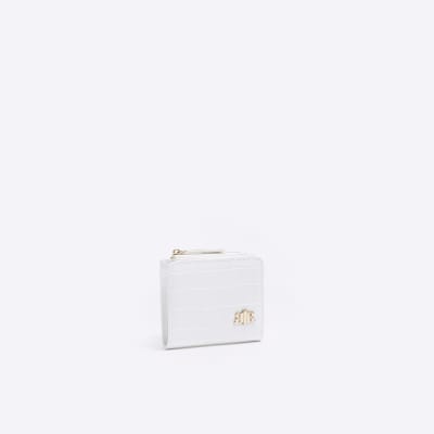 White croc embossed card holder River Island