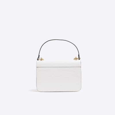 White croc embossed chain strap shoulder bag