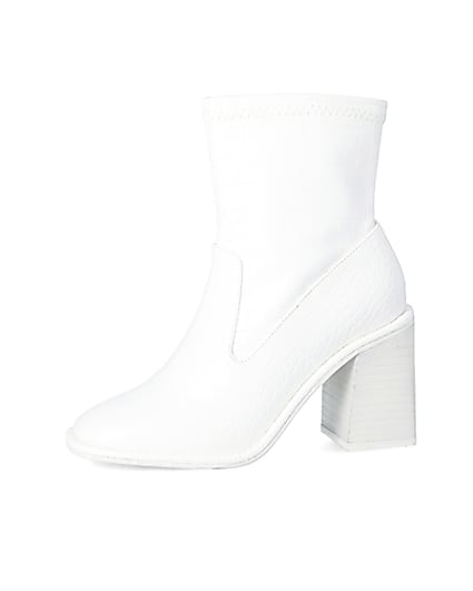 360 degree animation of product White croc embossed heeled ankle boots frame-2