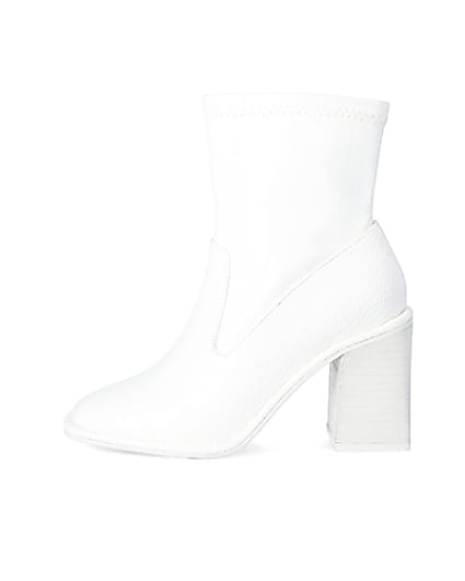 360 degree animation of product White croc embossed heeled ankle boots frame-3