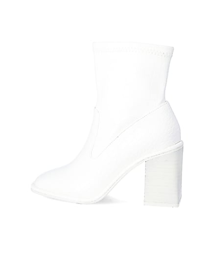 360 degree animation of product White croc embossed heeled ankle boots frame-4