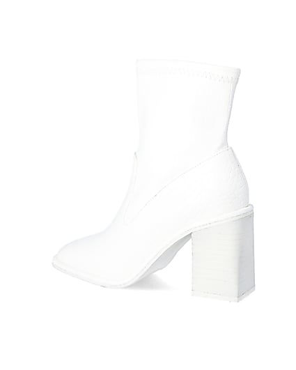 360 degree animation of product White croc embossed heeled ankle boots frame-5