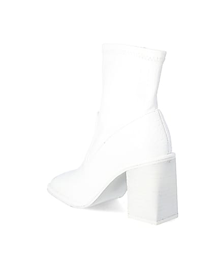 360 degree animation of product White croc embossed heeled ankle boots frame-6