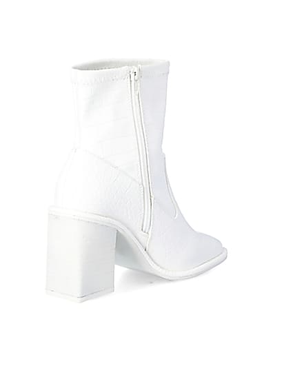360 degree animation of product White croc embossed heeled ankle boots frame-12