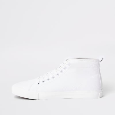 White croc embossed mid top plimsolls