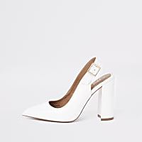 White croc embossed sling back court shoes
