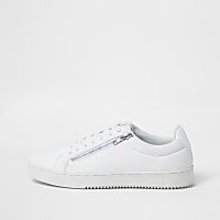 White croc embossed zip side trainers
