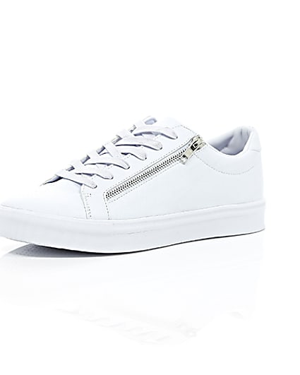 360 degree animation of product White croc zip trainers frame-0
