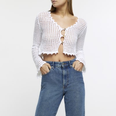 White crochet crop cardigan River Island