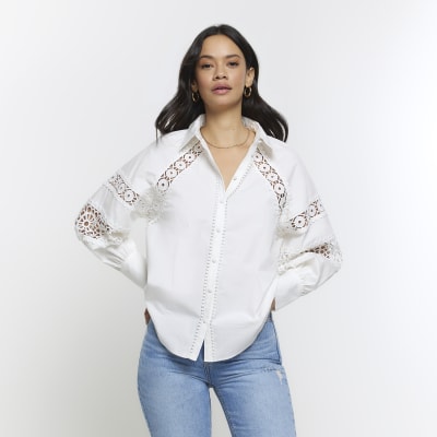 River island white crochet top deals