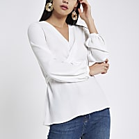 White cross front tie back blouse