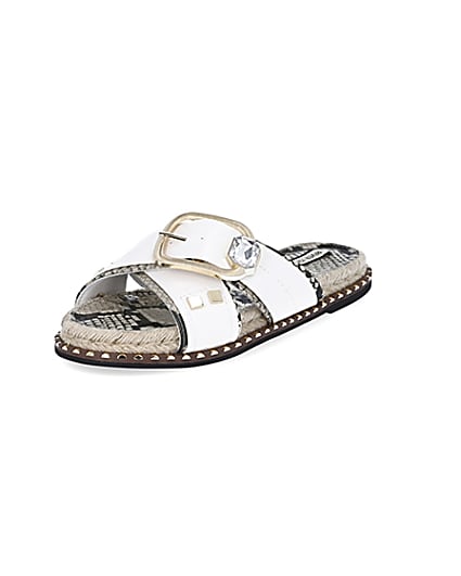 360 degree animation of product White cross strap espadrille sandals frame-0