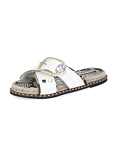 360 degree animation of product White cross strap espadrille sandals frame-1