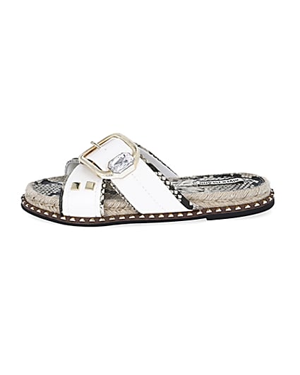 360 degree animation of product White cross strap espadrille sandals frame-3