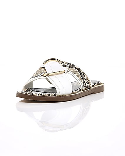 360 degree animation of product White cross strap ring flat sandals frame-1