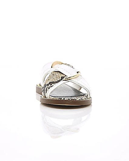 360 degree animation of product White cross strap ring flat sandals frame-4