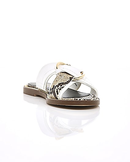 360 degree animation of product White cross strap ring flat sandals frame-5
