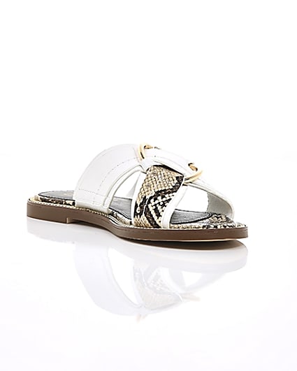 360 degree animation of product White cross strap ring flat sandals frame-6