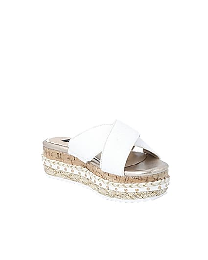 360 degree animation of product White crossover wide fit flatform sandals frame-18