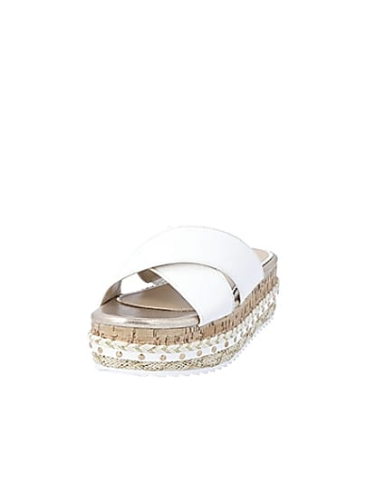 360 degree animation of product White crossover wide fit flatform sandals frame-23