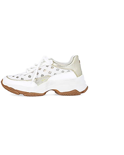 360 degree animation of product White cut out chunky trainers frame-3
