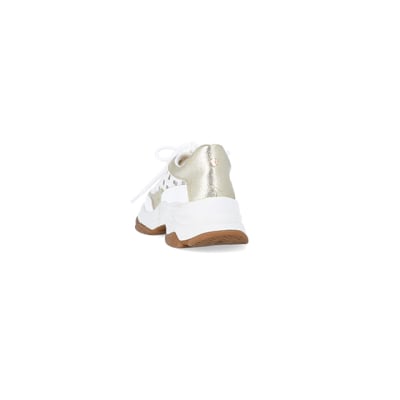 360 degree animation of product White cut out chunky trainers frame-8