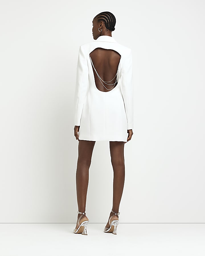 White cut out embellished blazer dress