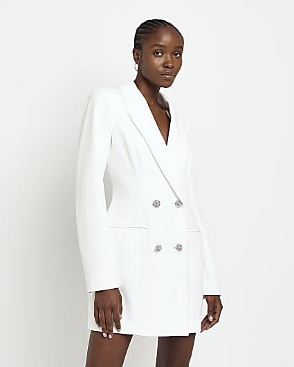 White cut out embellished mini blazer dress