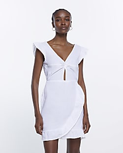 White Cut Out Frill Mini Dress