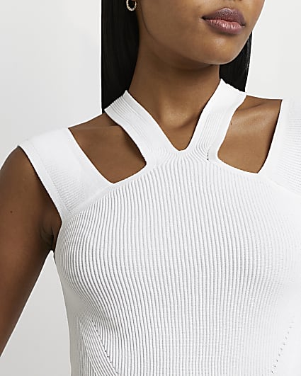 White cut out halter neck top