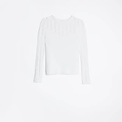 White cut out long sleeve top River Island