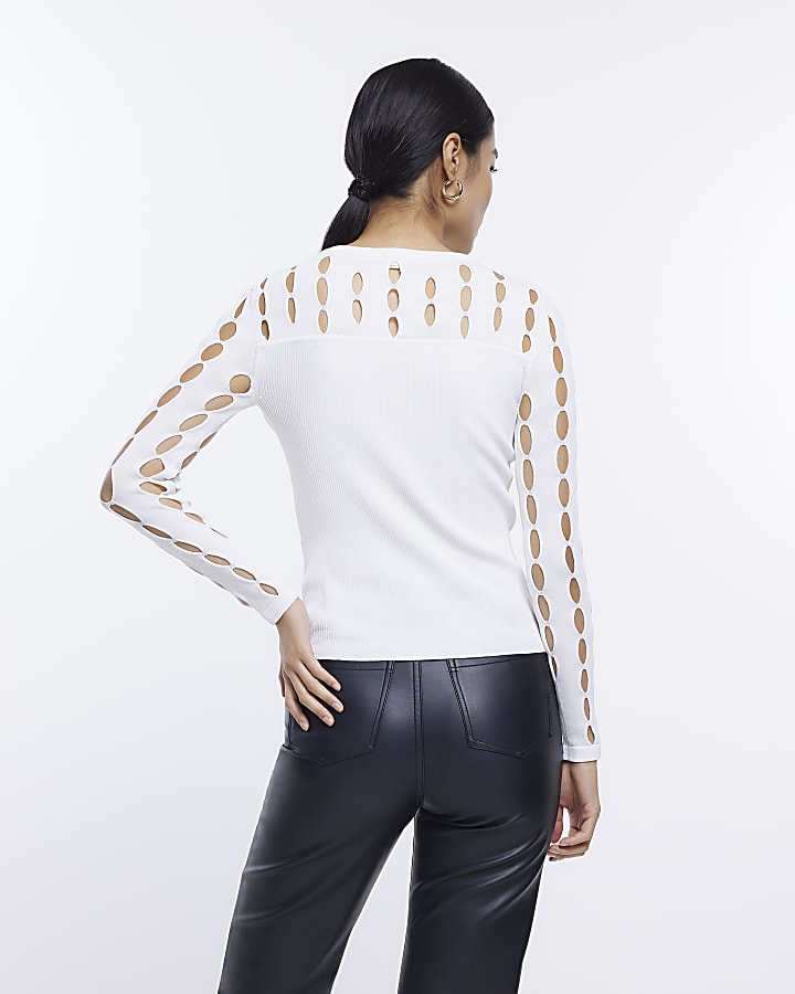 White cut out long sleeve top