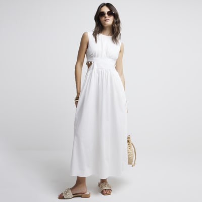 White cut out shell trim swing maxi dress River Island