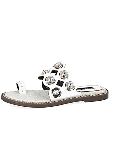360 degree animation of product White cutout embellished wide fit sandals frame-2