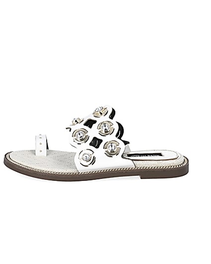360 degree animation of product White cutout embellished wide fit sandals frame-3