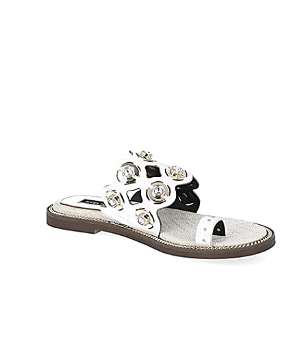 360 degree animation of product White cutout embellished wide fit sandals frame-17