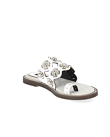 360 degree animation of product White cutout embellished wide fit sandals frame-18