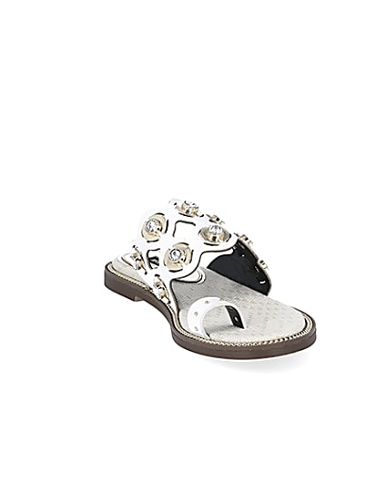 360 degree animation of product White cutout embellished wide fit sandals frame-19