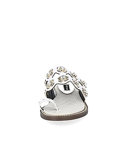 360 degree animation of product White cutout embellished wide fit sandals frame-21