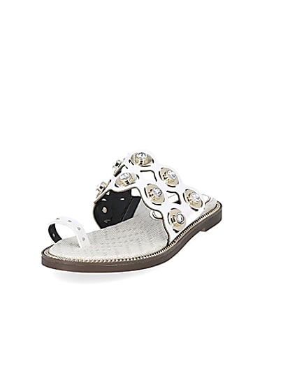 360 degree animation of product White cutout embellished wide fit sandals frame-23