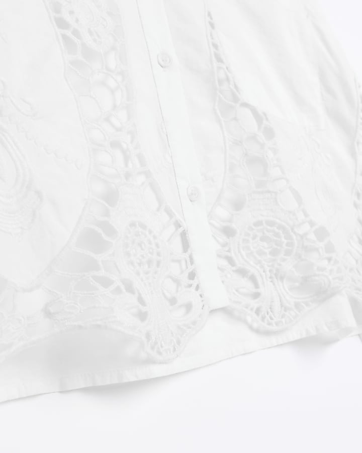 White cutwork broderie detail shirt